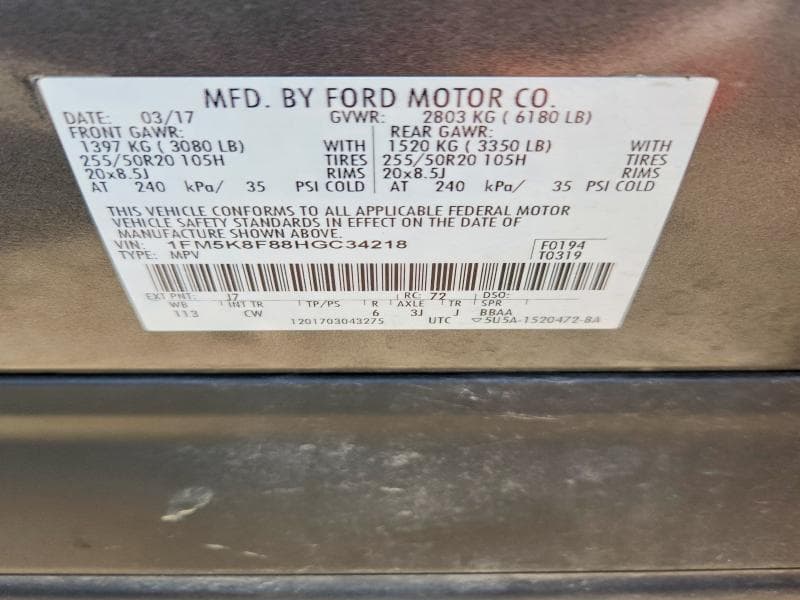 2017 FORD EXPLORER LIMITED 13