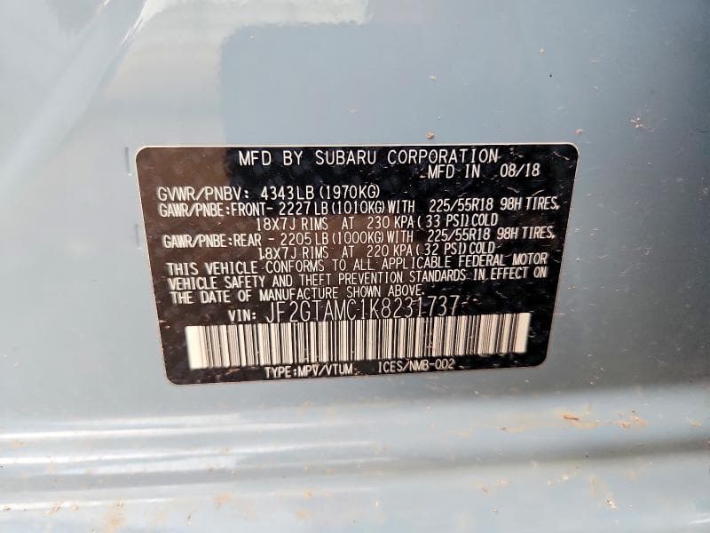 2019 SUBARU CROSSTREK LIMITED 12