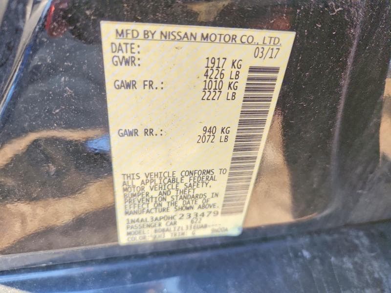 2017 NISSAN ALTIMA 2.5 SV 12