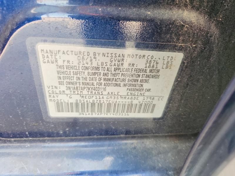2019 NISSAN SENTRA S 12