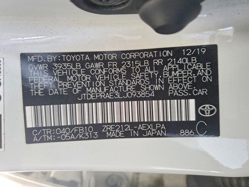 2020 TOYOTA COROLLA LE 13