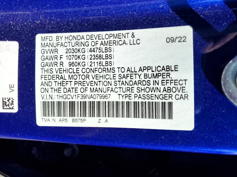 2022 HONDA ACCORD SPORT 12