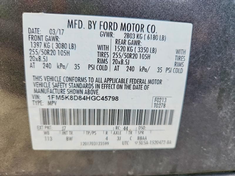 2017 FORD EXPLORER XLT 13