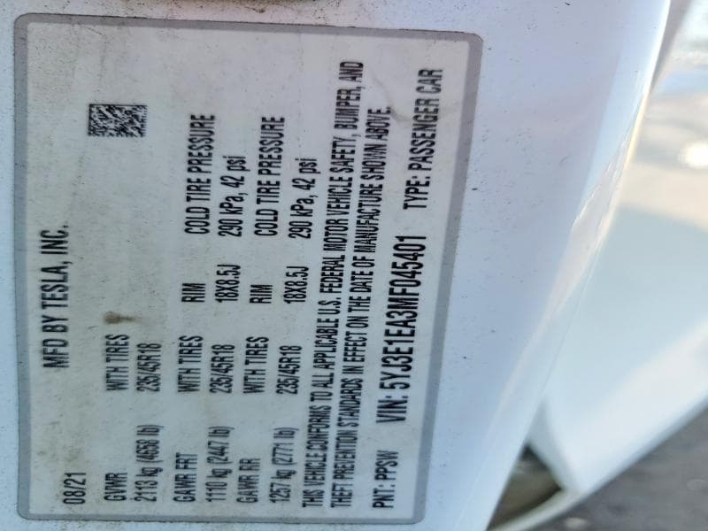 2021 TESLA MODEL 3 12