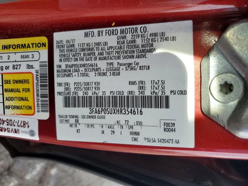 2017 FORD FUSION TITANIUM PHEV 12