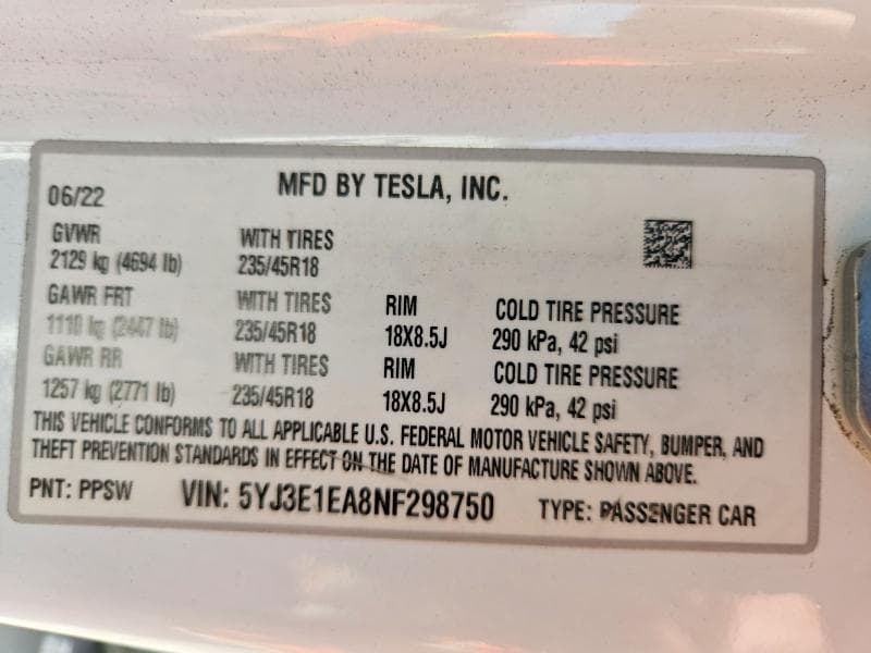 2022 TESLA MODEL 3 12