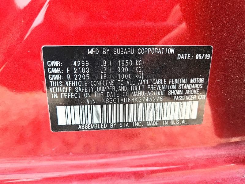 2019 SUBARU IMPREZA PREMIUM 12