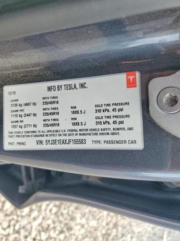 2018 TESLA MODEL 3 12