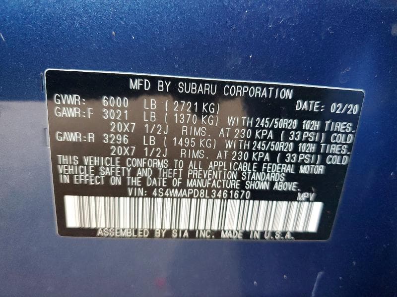 2020 SUBARU ASCENT LIMITED 14