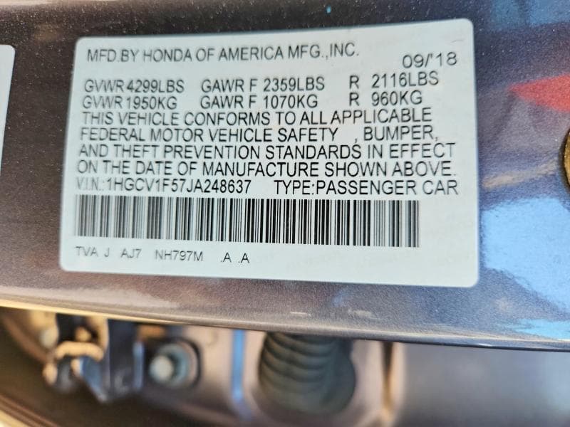 2018 HONDA ACCORD EXL 12