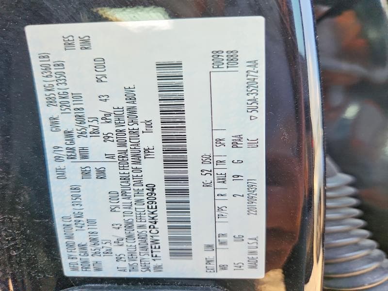 2019 FORD F150 SUPERCREW 12