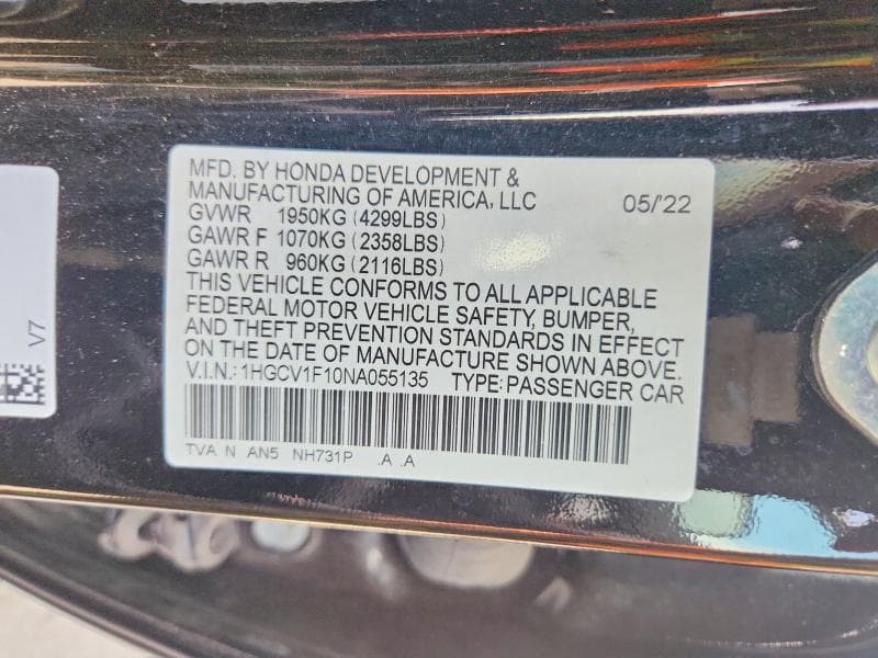2022 HONDA ACCORD LX 13