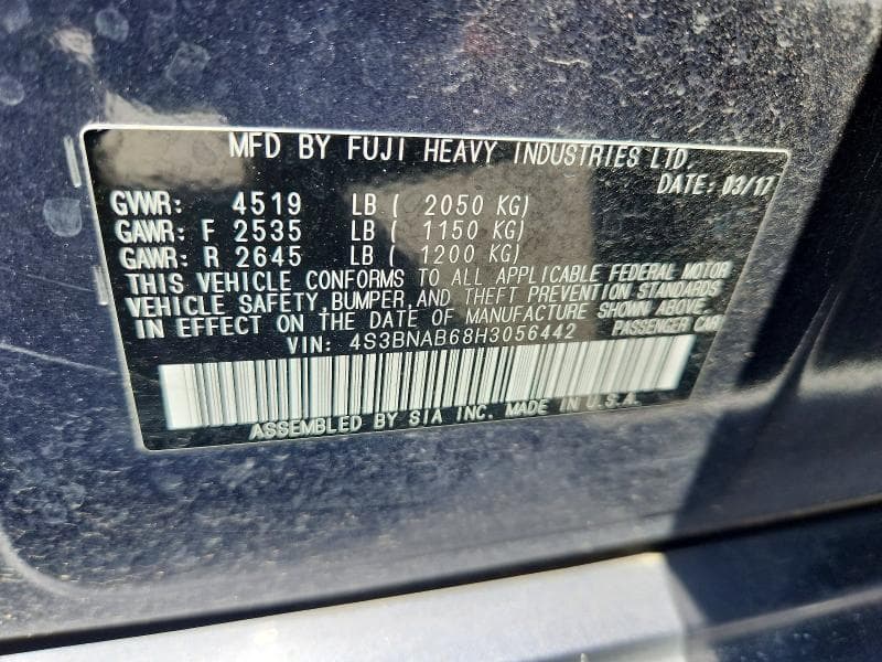 2017 SUBARU LEGACY 2.5I 12