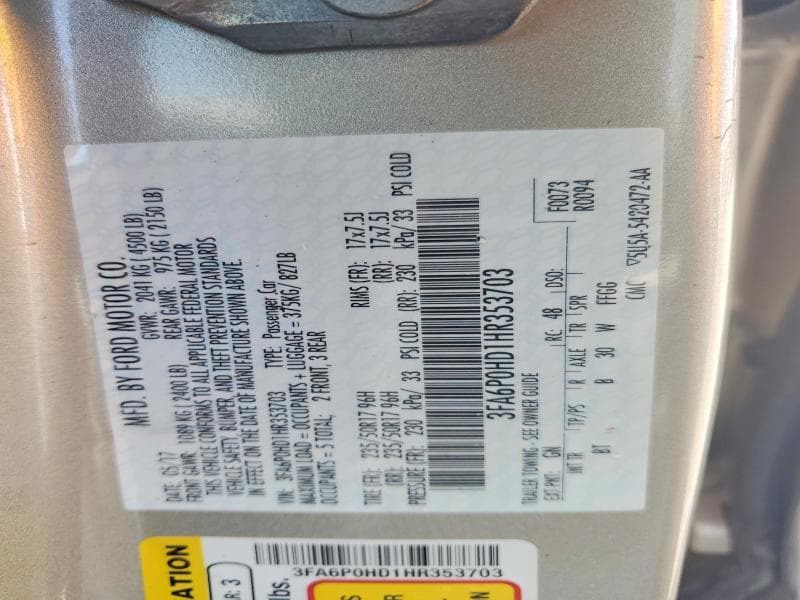 2017 FORD FUSION SE 12