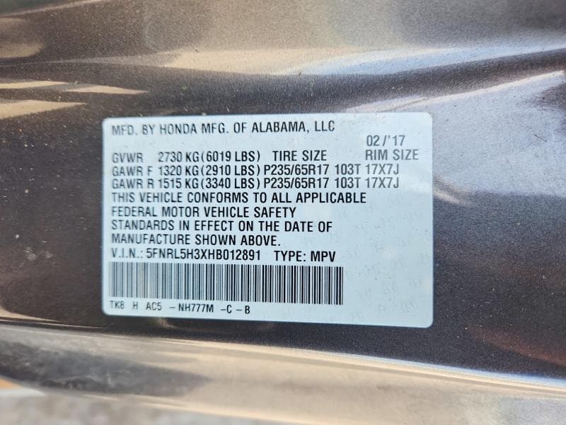 2017 HONDA ODYSSEY SE 13