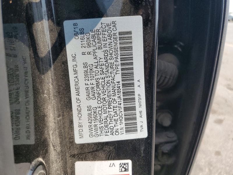 2018 HONDA ACCORD EX 12