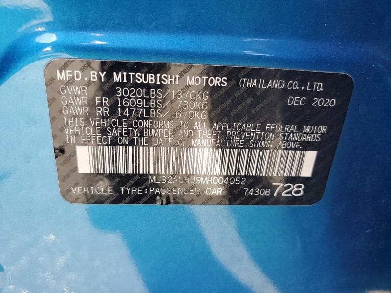 2021 MITSUBISHI MIRAGE ES 13