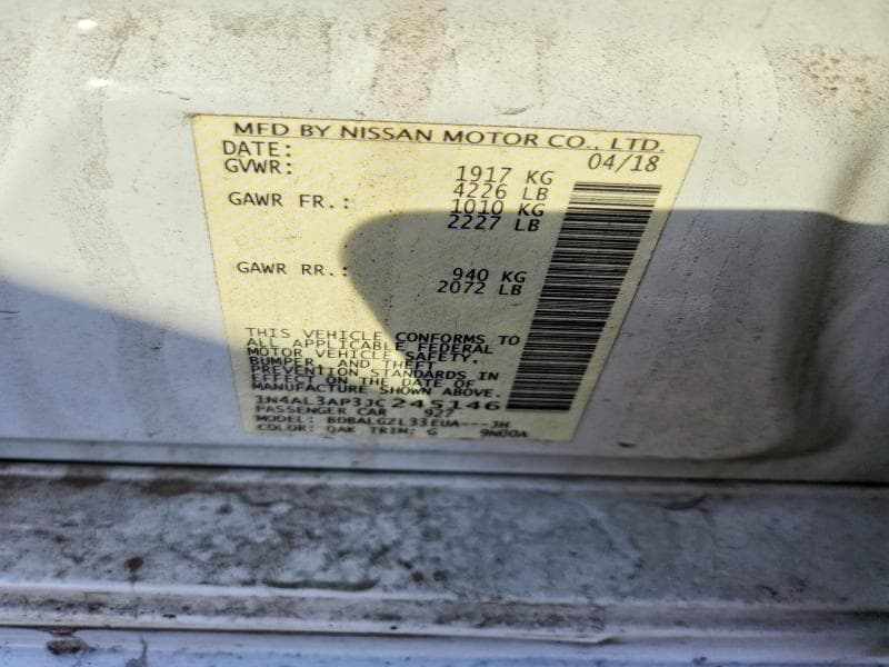 2018 NISSAN ALTIMA 2.5 S 12