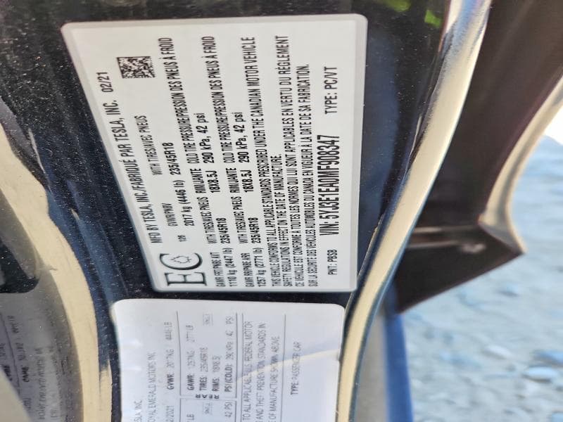 2021 TESLA MODEL 3 12