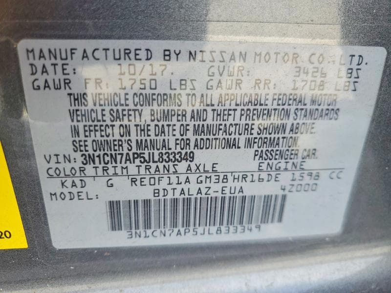 2018 NISSAN VERSA S PLUS 13