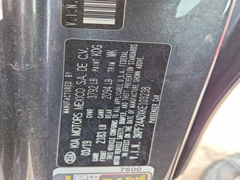 2019 KIA FORTE FE 13