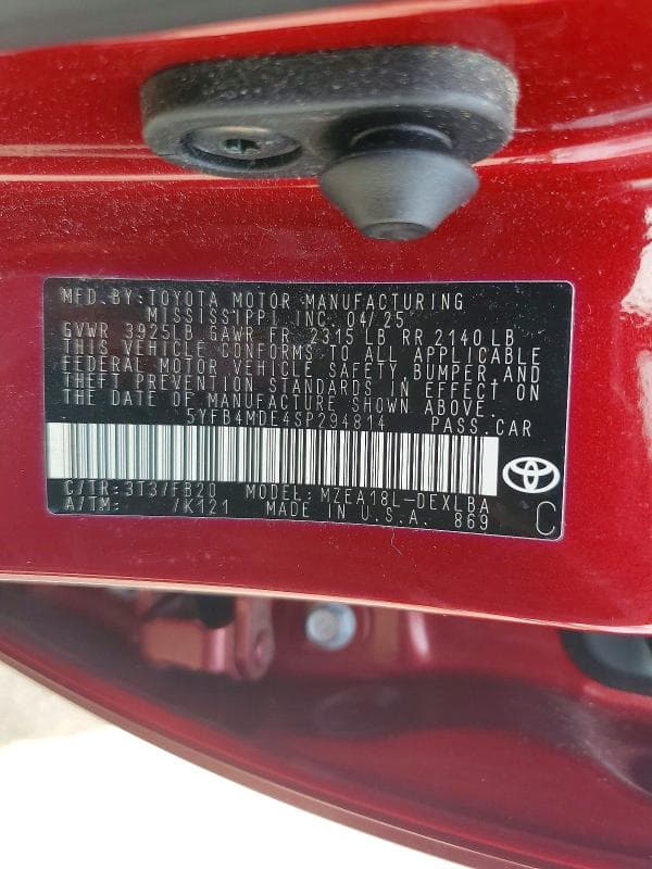 2025 TOYOTA COROLLA LE 12