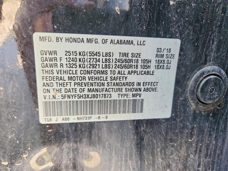 2018 HONDA PILOT EX 14