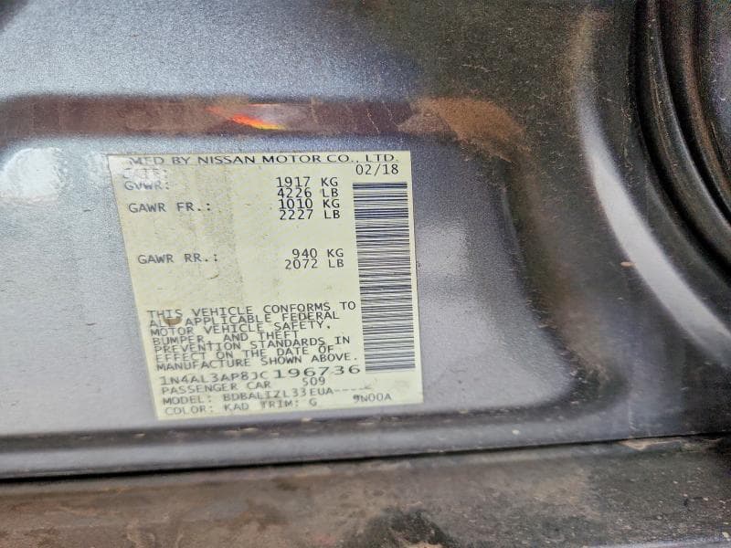 2018 NISSAN ALTIMA 2.5 SV 12