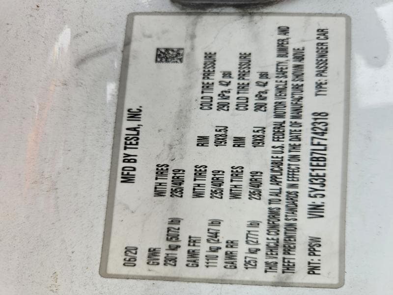 2020 TESLA MODEL 3 12