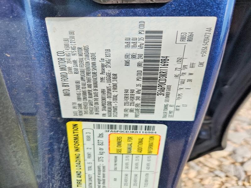 2019 FORD FUSION SEL 12