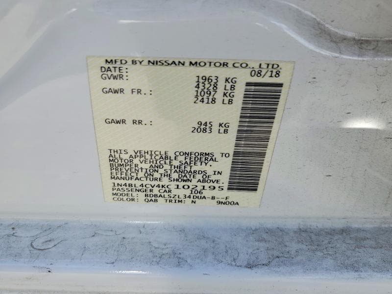 2019 NISSAN ALTIMA SR 13