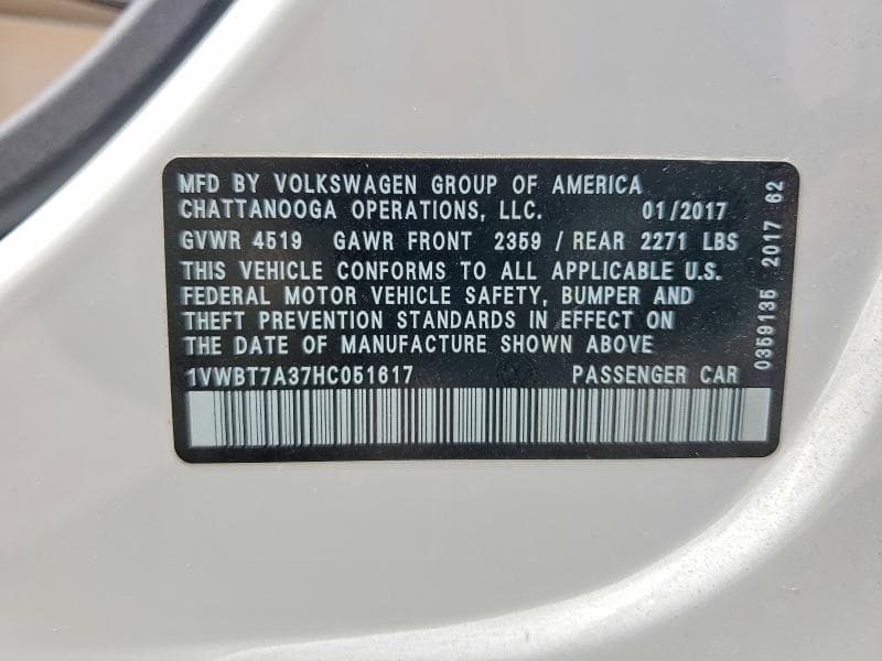 2017 VOLKSWAGEN PASSAT SE 13