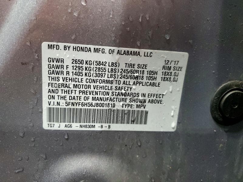 2018 HONDA PILOT EXL 12