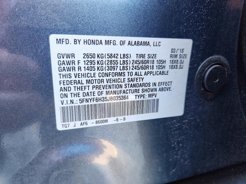 2018 HONDA PILOT EX 12