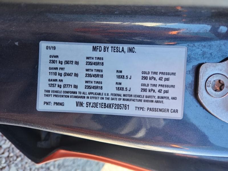 2019 TESLA MODEL 3 14