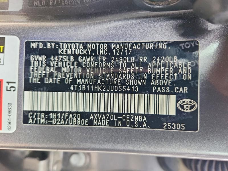 2018 TOYOTA CAMRY LE 12
