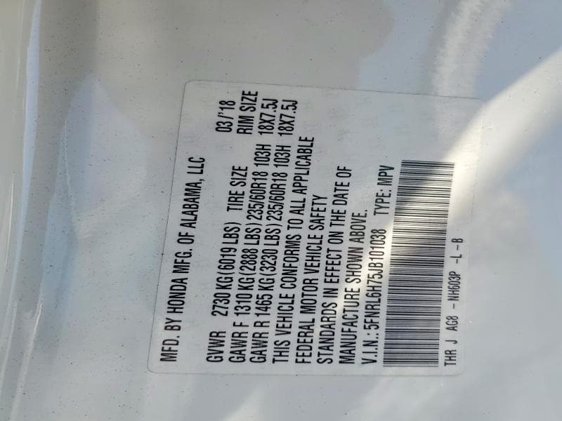 2018 HONDA ODYSSEY EXL 13