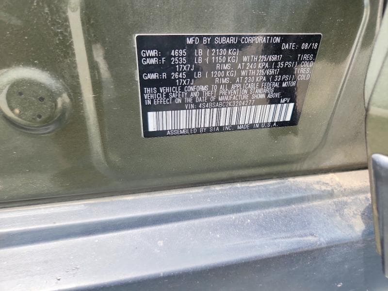 2019 SUBARU OUTBACK 2.5I 13