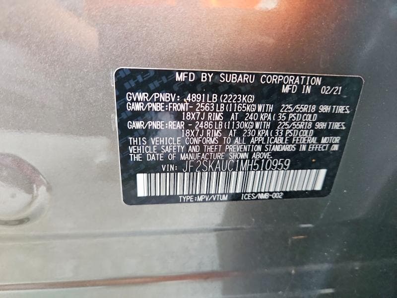 2021 SUBARU FORESTER LIMITED 12