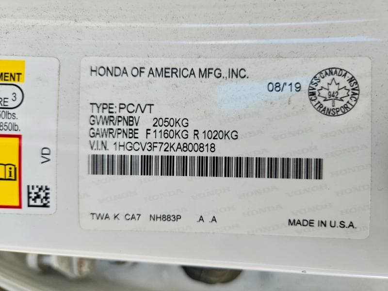2019 HONDA ACCORD HYBRID 12