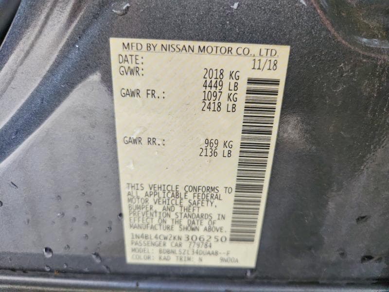 2019 NISSAN ALTIMA SR 12