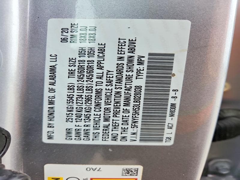 2020 HONDA PILOT EXL 13