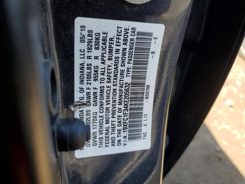 2019 HONDA CIVIC EX 12
