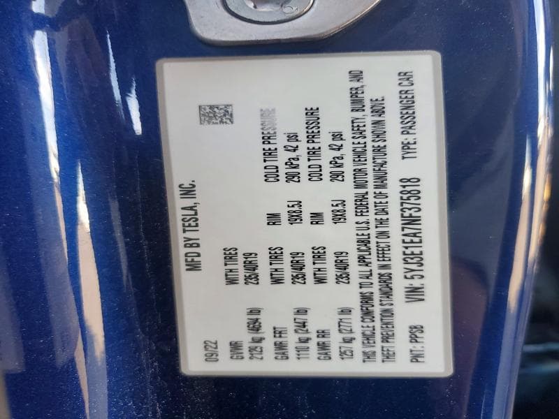 2022 TESLA MODEL 3 12