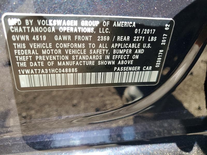 2017 VOLKSWAGEN PASSAT S 12