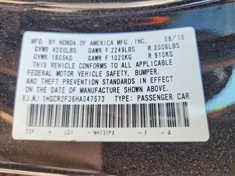 2017 HONDA ACCORD LX 12