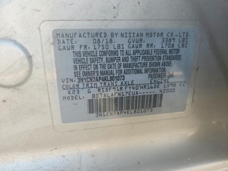 2019 NISSAN VERSA S 13