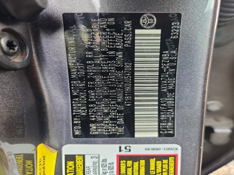 2018 TOYOTA CAMRY LE 12