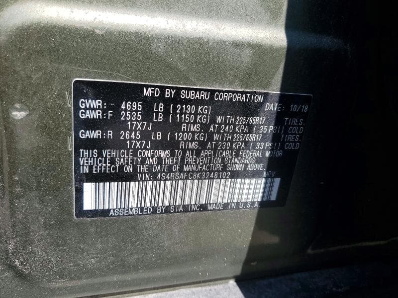 2019 SUBARU OUTBACK 2.5I PREMIUM 12