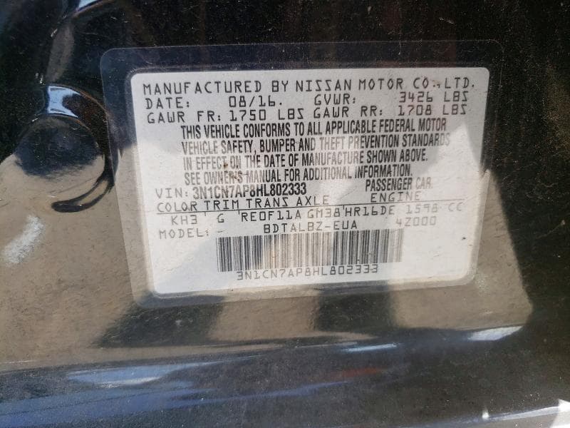 2017 NISSAN VERSA 1.6 SV 12